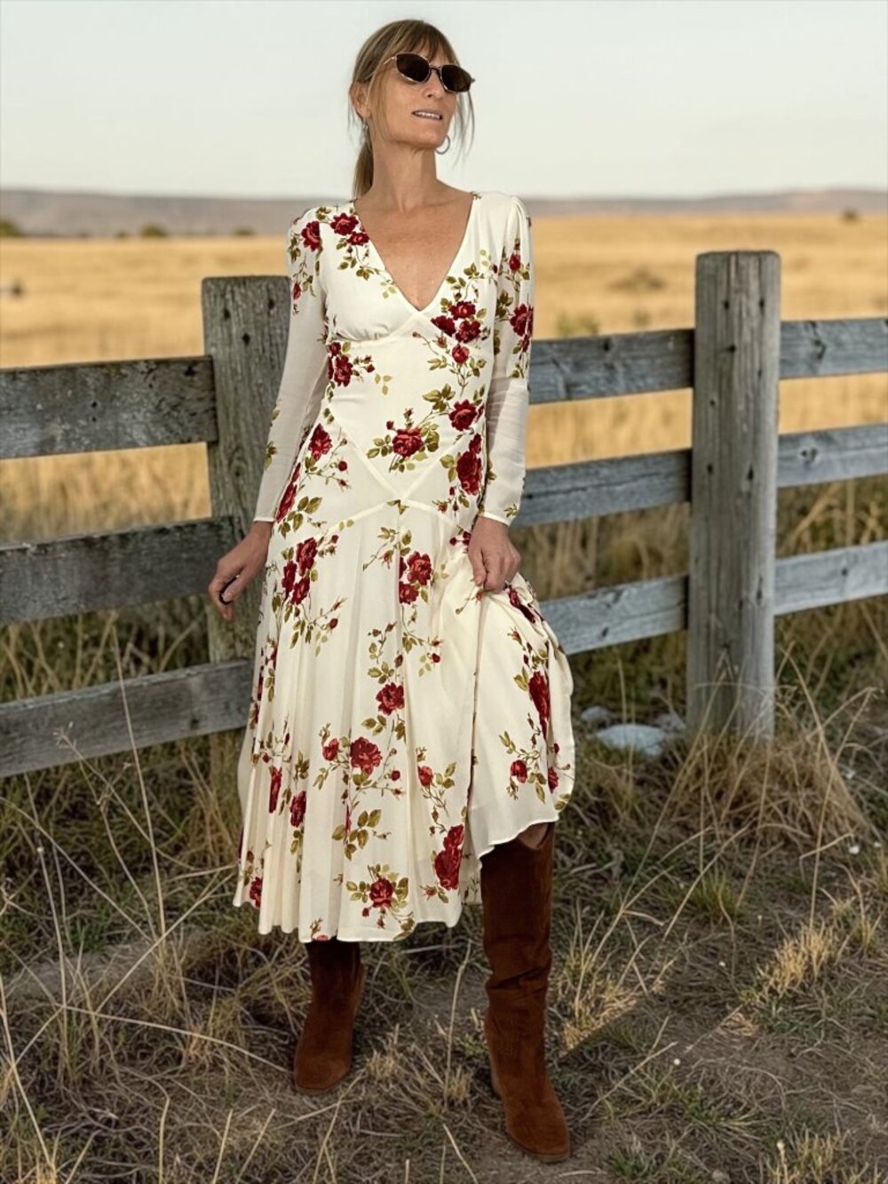 Reformation Maureen Dress 0 Sonnet Floral Long Sleeve Midi Romantic